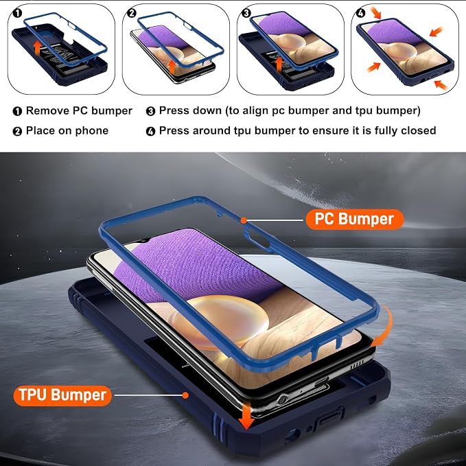 Gritup for Galaxy A32 5G Case Military-Grade Shockproof with Kickstand Blue | with 2 PCS Screen Protector, Slide Camera Cover, Heavy Duty Outdoor Protection Full Body Funda para Galaxy A 32 Cover-Blue - Image 4