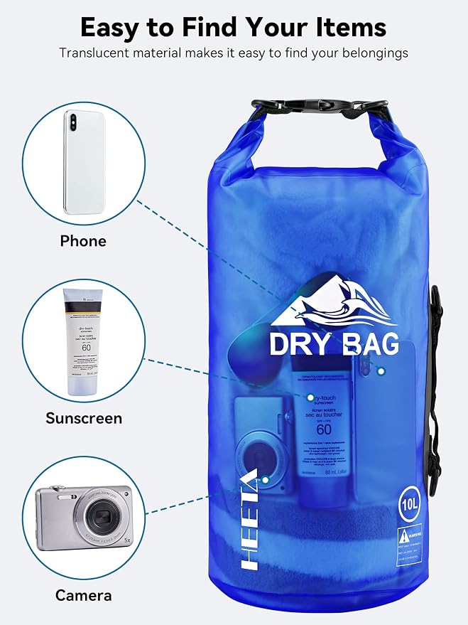 HEETA Dry Bag Waterproof Backpack with Phone Case 5L/10L/20L/30L/40L | Roll Top Lightweight Dry Storage Bag for Women Men, Travel Boating Kayaking Paddle Board Camping Beach Essentials Accessories - Image 7