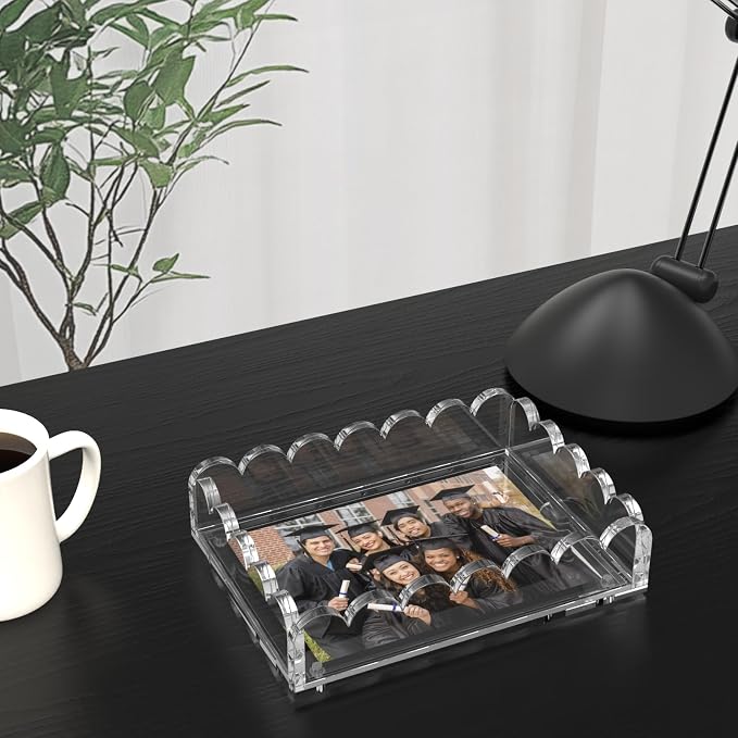 LUGUNU Scalloped Acrylic Tray with Magnetic Mat – Customizable for Photos, Artwork, or Messages, 5x7in, Non-Slip Base, Thick Transparent Acrylic Tray for Home Decor, Office, Gift for Women - Image 6