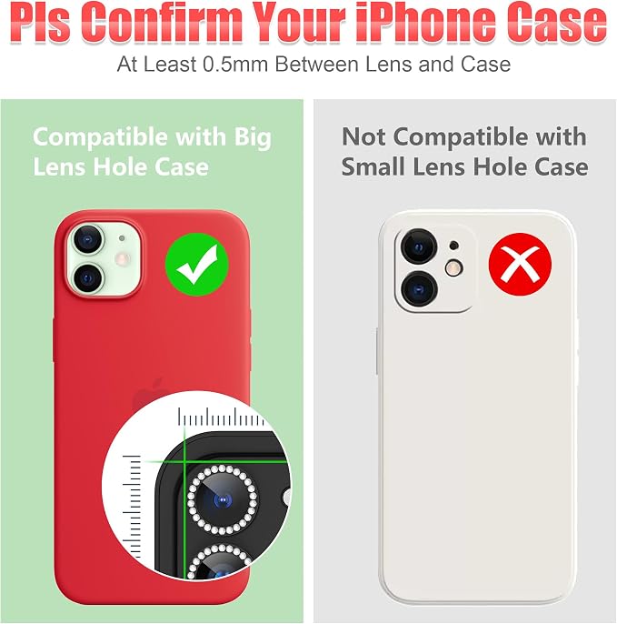 AGVEE 3+3 6 Pack for iPhone 12 & Mini & Pro Camera Lens Protector Cover | Individual Bling Diamond & Bling Glitter Sparkle Cute Gem Metal Ring, 9H Tempered HD Glass - Image 3