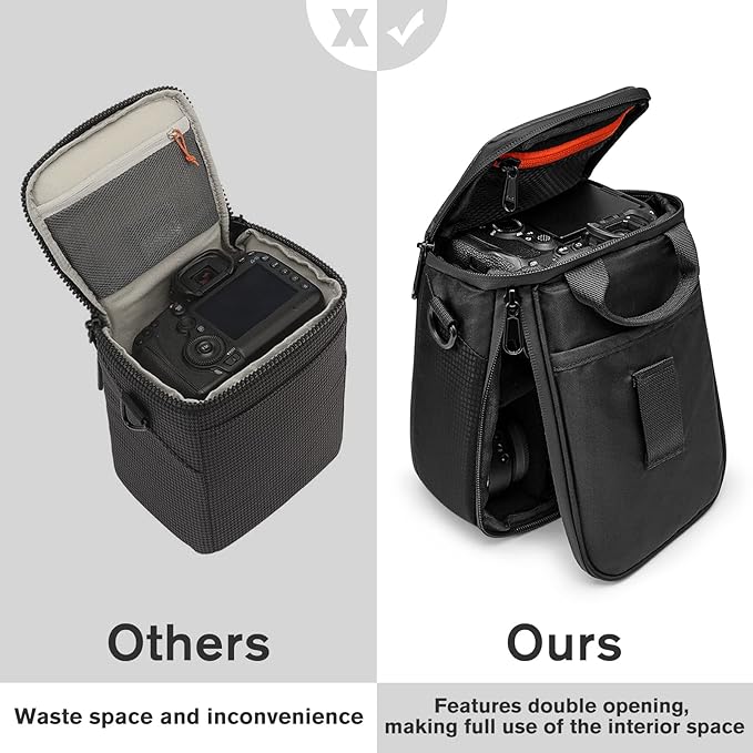 S-ZONE Camera Insert Bag Waterproof Lens Cube Case Compatible with Nikon Canon | Bottom and Side Zipper Openings, Adjustable Shoulder Strap, Compatible with Nikon Canon - Image 6