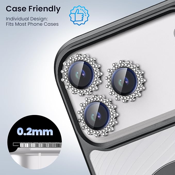 Compatible for iPhone 17 Pro/17 Pro Max Camera Lens Protector, Explosion-Proof 9H Tempered Glass with Diamond Gear Metal Ring, HD Anti-Scratch Lens Protection Decoration Accessories (Silver) - Image 5