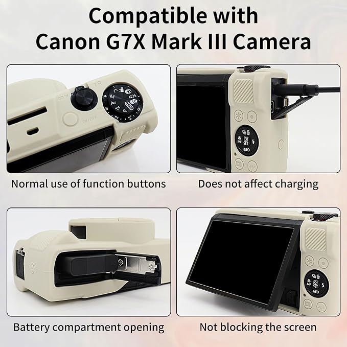 VOVMOEYA Camera Case for Canon Powershot G7 X Mark III with 2PCS Screen Protector,Full Pritection Soft G7X III Silicone Case Detachable Lens Cover Protective Cover for Canon G7XIII G7X3-Beige - Image 2