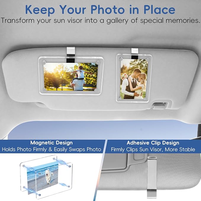 PIFOOG 2Pcs Gifts for Mom Car Visor Clip Photo Frame, Acrylic Picture Holder Magnetic Personalized Display Vertical Horizontal Memorial Wallet Size 3.2 × 4.7 inch - Image 4