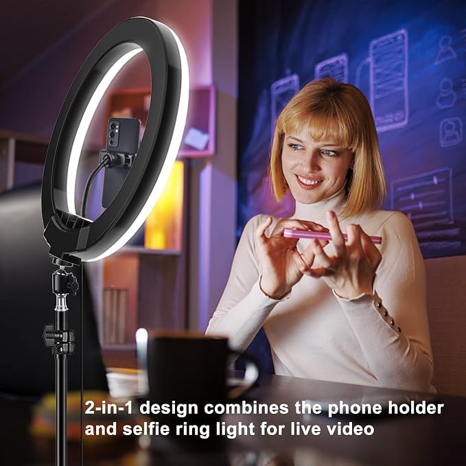 STALLY 10.2" Ring Light with Stand for for iPhone/TikTok, 75" Tall Tripod | Ring Light with Phone Holder,Wireless Remote,12 Dimming Levels,96 Color Modes, Selfie Light for Makeup,Live Stream,YouTube - Image 5