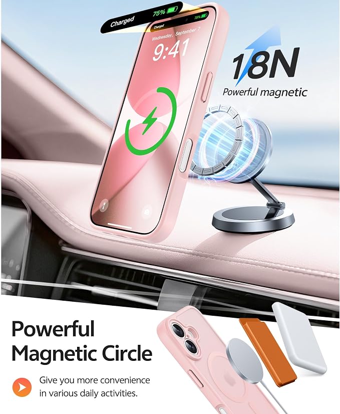 FNTCASE for iPhone 17 Case, Compatible with Magsafe, Glass Screen Protector | Full Camera Protection, Translucent Matte, 14FT Military Grade Drop Proof, Shockproof Protective Phone Cover, Light Pink - Image 3