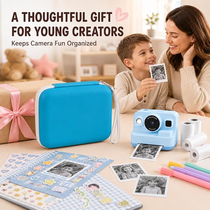 Kids Instant Print Camera Case for DYLANTO for ESOXOFFORE Cameras | Portable Digital Camera Case Organizer for ETIKEZ for YTETCN for DUDUDRAGON with Pocket for Accessories (Box Only)-Navy Blue - Image 9