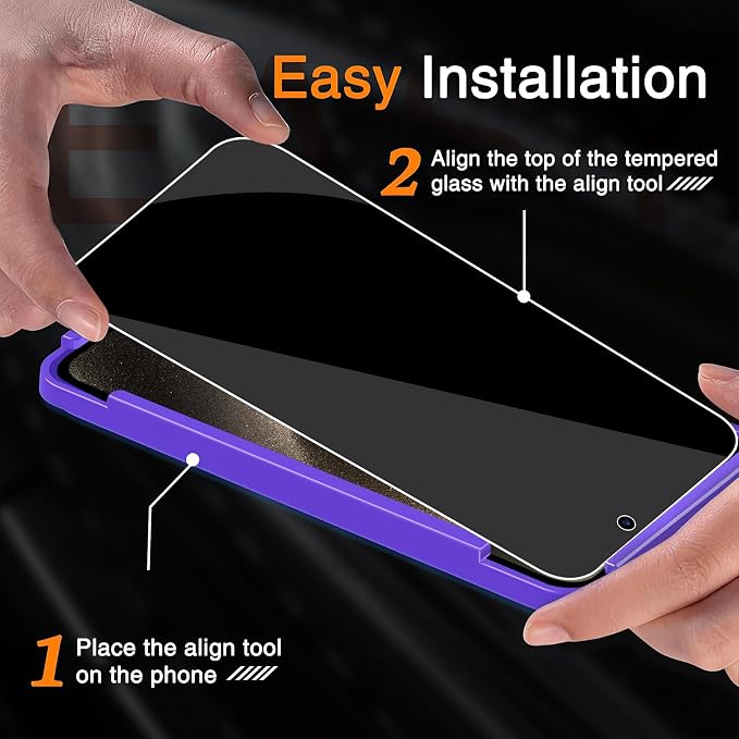 Wiaocit Tempered Glass Privacy Screen Protector for iPhone 15 Pro | 3+3 Pack, 9H Hardness, Camera Lens Protector, Installation Frame, Bubble Free, Case Friendly - Image 3