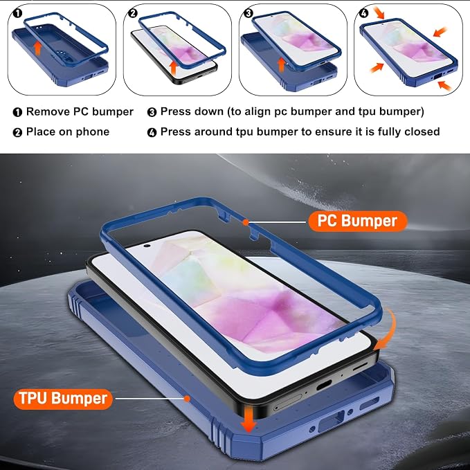 Gritup for Samsung Galaxy A36 5G Phone Case: A36-5G Phone Case with 2*Screen Protector, Magnetic Stand & Slide Camera Cover, Shock Proof Military-Grade Funda para A 36 Cover, Blue - Image 3