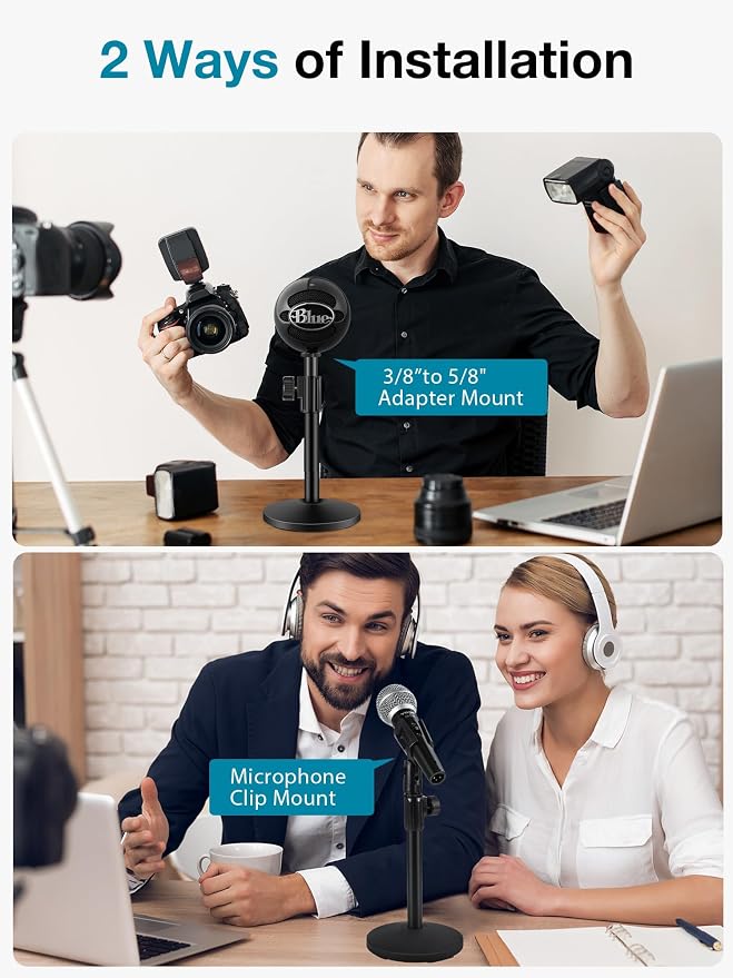 InnoGear 4 Set Desktop Microphone Stand Mic Stand Desk Mount for Fifine | for Shure Blue Yeti, All-Metal Construction, Weighted Iron Base, Height Adjustable, 3.3lb Weight Capacity - Image 6