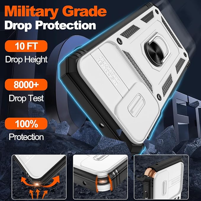 Fit for Samsung Galaxy A25 5G Phone Case with 2PCS Screen Protector, Build in 360° Rotating Ring Kickstand, Military Grade Protective Case for Samsung A25 Case Phone, White+Black - Image 2