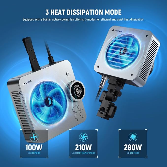 NEEWER HS200C Portable RGB LED Video Light, APP/2.4G/Panel/DMX Control, 280W 150000Lx 2500-7500K CRI95+ COB Continuous Output Lighting Bowens Spotlight for Video Recording Streaming Studio Photography - Image 5