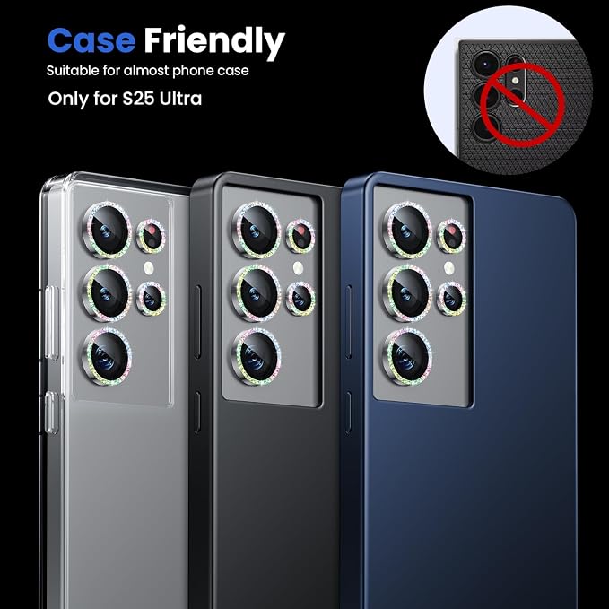 WSKEN for Samsung Galaxy S25 Ultra Camera Lens Protector - Ultra Thin | Case Friendly, 9H Shatterproof Tempered Glass, Anti Scratch Metal Circle, Camera Screen Protector Cover Accessories, Glitter - Image 5