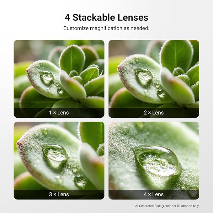 NEEWER Phone Macro Lens Kit, 4 Pcs Stackable Magnetic Closeup Lens Attachment Set with 17mm Threaded Clamp, Clip On Photography Accessories Compatible with iPhone Android Samsung, LS-87 - Image 3