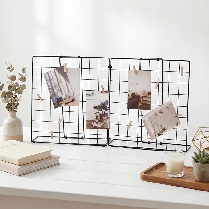 Double-Sided Foldable Desktop Photo Display Board Black | 20 Wooden Clips, Message Board, Detachable to 2 Small Photo Stands, Accessory & Handcraft Display Board for Home & Office - Image 6