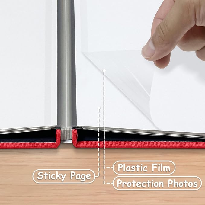 Large Photo Album Self Adhesive Scrapbook Album for 4×6 5×7 8×10 Pictures DIY Magnetic Linen Cover Album 40 Pages for Family Wedding Gifts with Metal Pen and Plastic Board, Dark Red - Image 4