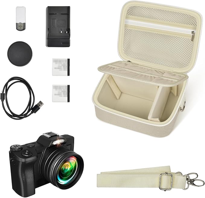 ANKHOH Vlogging Camera Case for Duluvulu/Zostuic/YIGLLO/Gavonde/Canon/Kodak | SD Card & Battery Storage, Accessory Pocket, Travel Carrying Bag, Case Only, For Creators Photography & Travel, White - Image 7