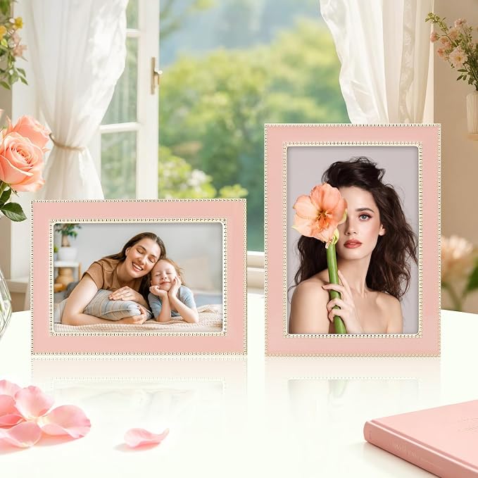 Premium Metal Picture Frame 5x7 Inches with Velvet Back Cover - Elegant and Durable Photo Frame for Displaying Cherished Memories, Perfect as Desk Decor, Home Office Accessory,Pink picture frame - Image 2