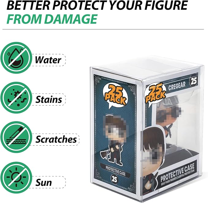 CreGear Protectors Case Apply for Funko- 4 Inch-Pop Vinyl Figures, 25 Pack | Crystal Clear Protectors, Heavy Duty Plastic Protector Cases with Locking Tab, Perfect for Vinyl Figures, Display Box, 0.38mm - Image 2