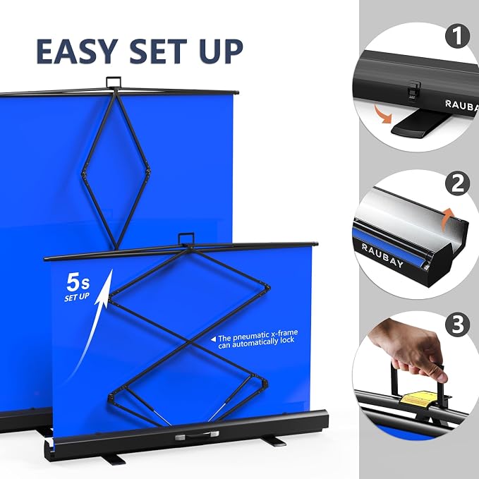 【Easy Set Up】 RAUBAY 59.8 x 82.7in Collapsible Blue Screen Backdrop | Portable Retractable Chroma Key Panel Photo Background with Stand for Video Conference, Photographic Studio, Streaming - Image 4