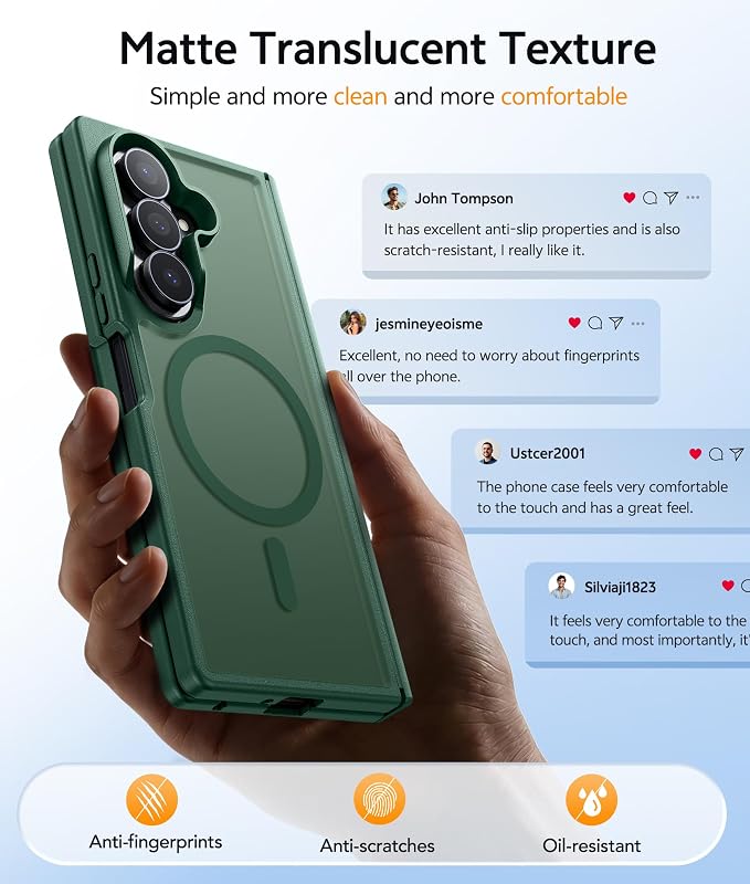 FNTCASE for Samsung Galaxy Z Fold 7 Case, Hinge Protection, Fit for Magsafe | with Screen Protector, Translucent Matte Magnetic Back, 18FT Military Grade Drop Proof, Protective Phone Cover, Green - Image 6