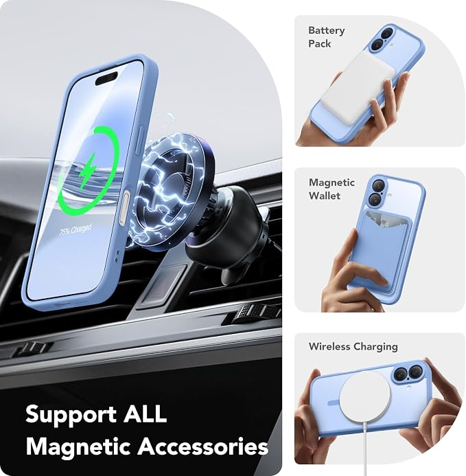 CAPRARO for iPhone 16 Case, Compatible with MagSafe | Upgraded [Full Camera Protection] Protective Translucent Matte Women Girl Magnetic Phone Case Cover, Snow Purple - Image 3