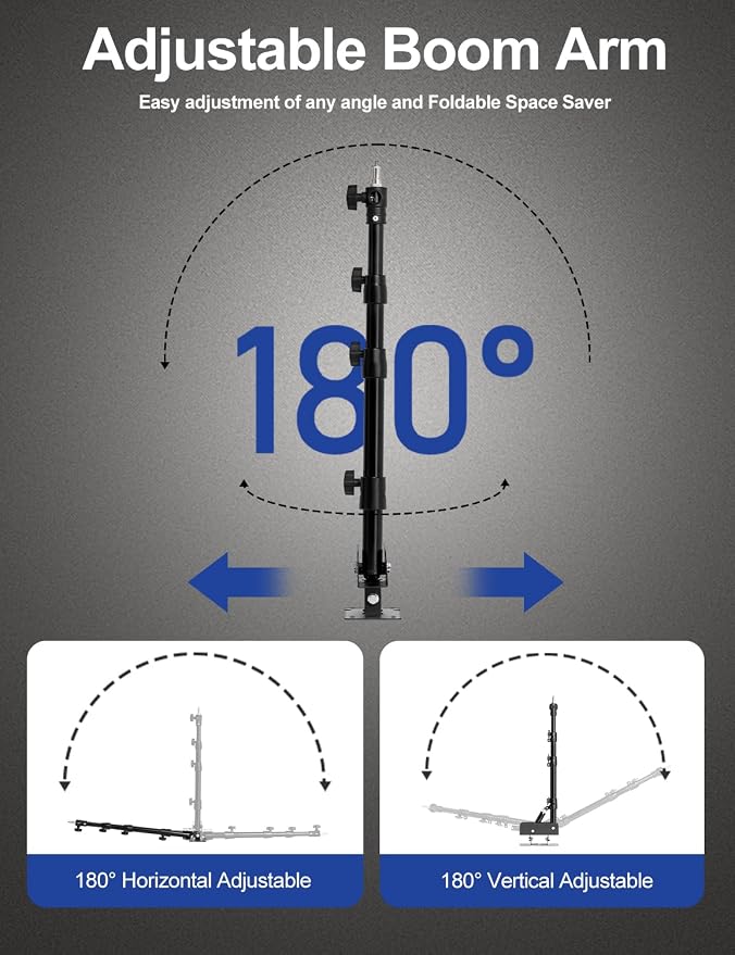 AMBITFUL 43inch/110cm Ring Light Wall Mount Triangle Boom Arm | Adjustable 180° Rotatable Studio Wall Stand with 1/4" 3/8" Screws, 5kg Load for Barbershop Live Streaming Video Shooting - Image 3