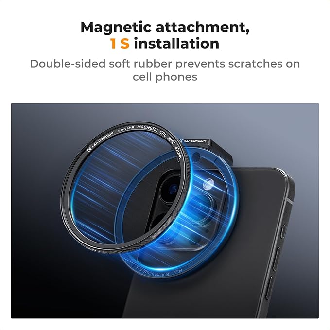 K&F CONCEPT Clip On 67mm CPL Magnetic Phone Lens Filter Kit | Magnetic Adapter Ring/Cold Shoe/Locking Knob, Polarizer Filter Compatible with iPhone 16 15 Pro Max 14 13, FA303 - Image 2