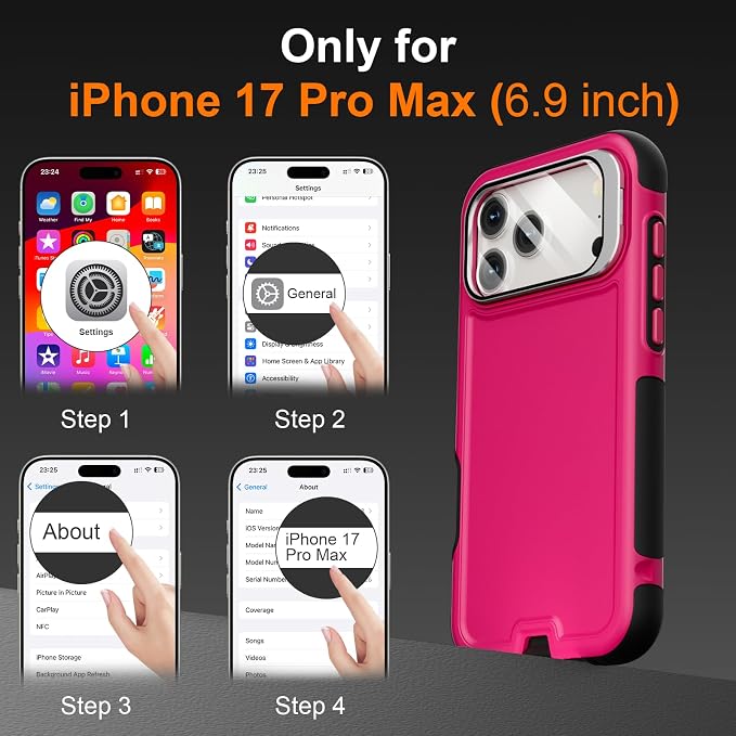 Follaroma Magnetic for iPhone 17 Pro Max Case with Camera Stand, Hot Pink | Built-in Glass Camera Cover Stand,Compatible with MagSafe,Heavy Duty Shockproof Protective,Military-Grade Anti-DropDual Case - Image 3