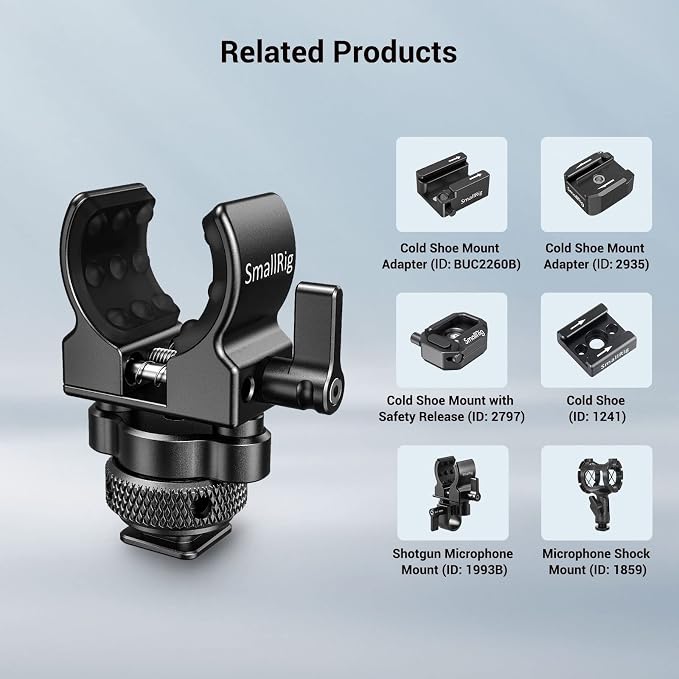 SmallRig Shotgun Microphone Holder (Cold Shoe), Built-in Soft Silicone, Bumps and Noises Absorption BSM2352 - Image 7