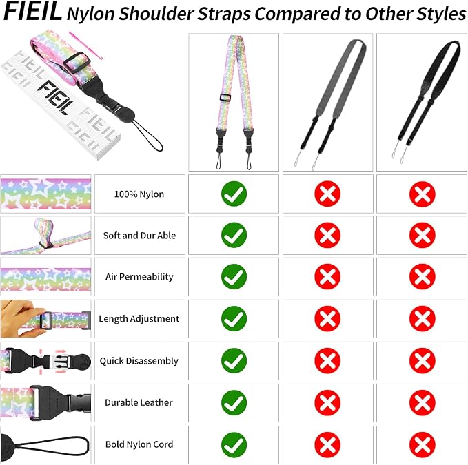 FIEIL Adjustable Shoulder Strap, Nylon Camera Strap, Comfortable Neck Strap for iPad, Cellphone Tablet, Camera, Laptop, Binocular, Luggage Bag (Rainbow Stars Universal Lanyard) - Image 5