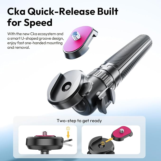 ULANZI MT90 2-in-1 Selfie Stick Tripod with CKA Quick Release, 5-Section Adjustable Aluminum Stand, 360° Ball Head & Cold Shoe for GoPro Hero/DJI Osmo Action/Insta360, Compact Cameras | 360° Ball Head & Cold Shoe Compatible with DJI OSMO Pocket 3/Pocke... - Image 2