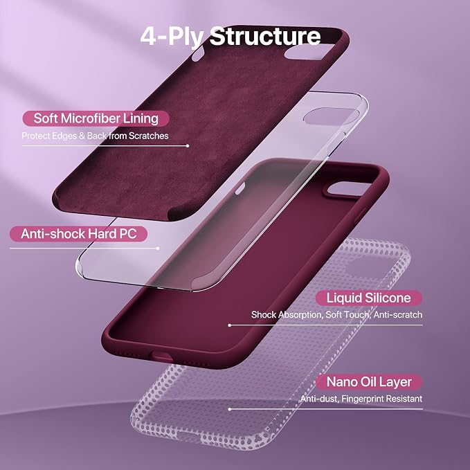 Miracase Silicone for iPhone SE 2022/SE 2020/7/8 Case,Wine Red | Ultra Slim Cover with Screen Protector, Soft Microfiber Lining, Multi-Color Premium Silicone Shockproof Phone Case - Image 6