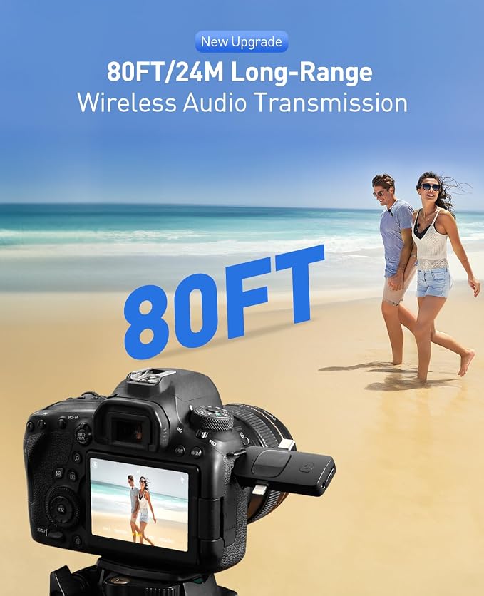 MENERESAS 3-in-1 Mini Microphone for iPhone: Wireless Lavalier Microphone with 80ft Range & 15H Battery - Noise Reduction Lapel Mic, Real-Time Monitoring for Video Recording Power Conditioners - Image 7