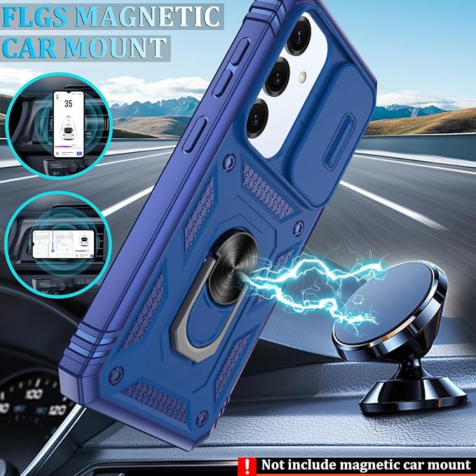 Gritup Fit for Samsung Galaxy S25 Case with Slide Camera Cover | 2 Pcs Screen Protector, Build in 360° Rotating Ring Kickstand, Military Grade Protective Phone Case, Blue - Image 6