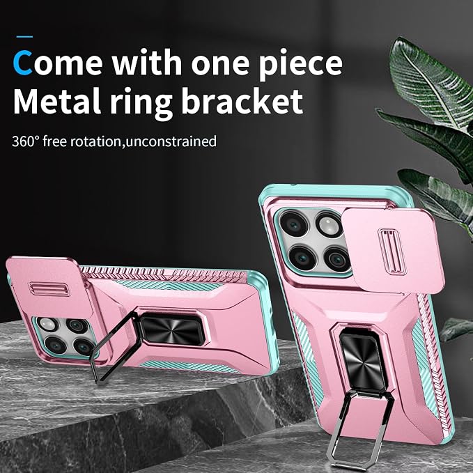 for Moto Edge 2025 Case,with Sliding Camera Lens Cover,HD Screen Protector,360° Rotating Kickstand,AYMECL Military-Grade Shockproof Protective Cover for Motorola Moto Edge 2025,Pink+Turquoise - Image 4