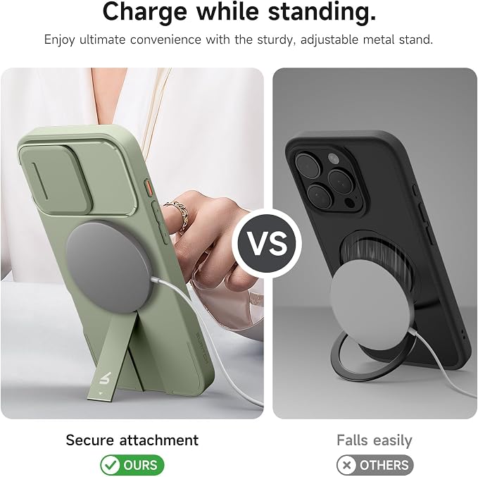 SURITCH for iPhone 16 Pro Max Case with Magnetic Camera Slide Cover and Adjustable Kickstand, Compatible with MagSafe, Shockproof Bumper Case Slim Protective Cover 6.9 Inch, Green - Image 5