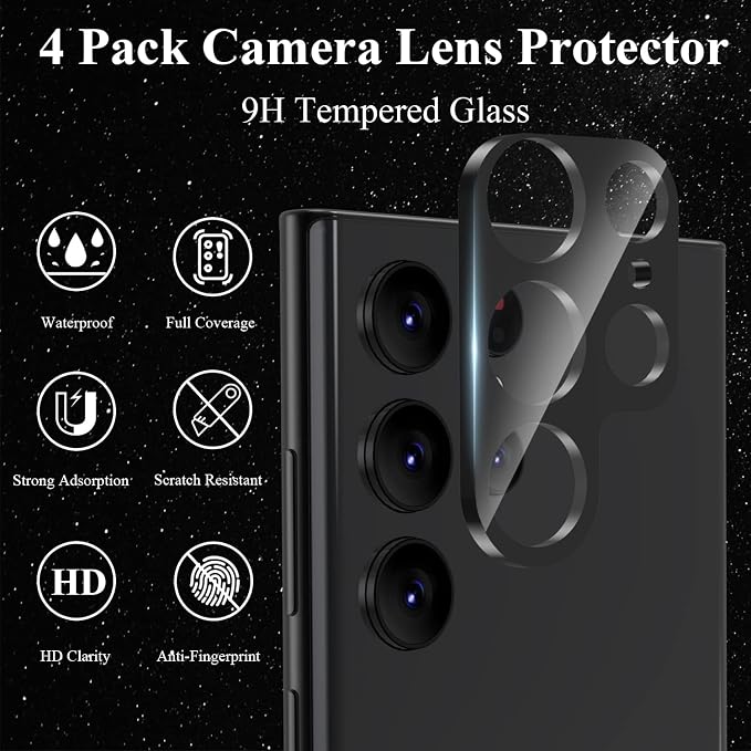4 Pack Camera Lens Protector Compatible with Samsung Galaxy S22 Ultra | 9H Tempered Glass Camera Screen Protector, Bubble Free, Scratch-Resistant, Case Friendly, High Definition - Image 3