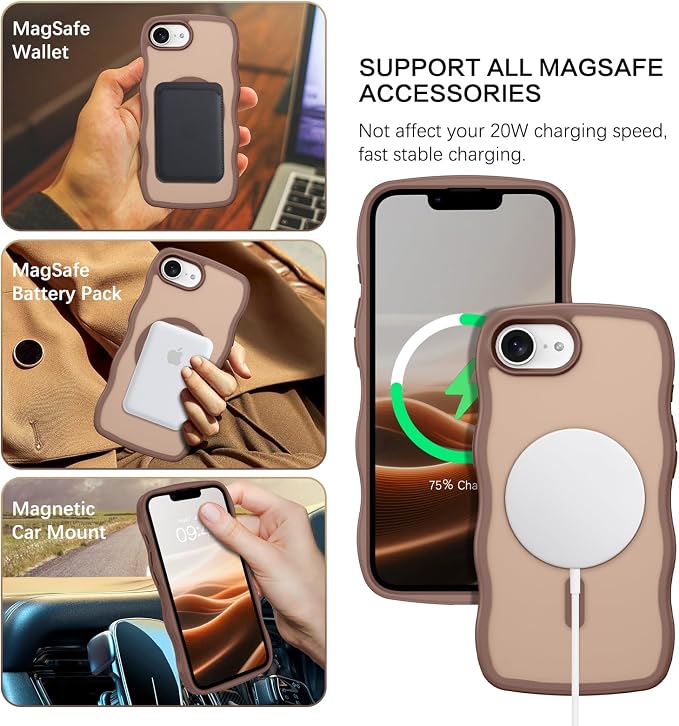 BENTOBEN Magnetic for iPhone 17e Case,Cute Wavy Frame [Compatible with MagSafe] Translucent Matte Anti-Slip Bumper Women Girls Boys Men Shockproof Drop Protective Cover for iPhone 17e,Desert Titanium - Image 2