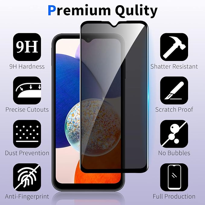 [2+2 Pack] Privacy Screen Protector for Samsung Galaxy A14 5G with Camera Lens Protector, Anti-Spy Tempered Glass Film, Full Coverage, Anti-Scratch, Bubble Free, Case Friendly, Easy Installation - Image 6