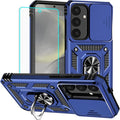 HNHYGETE for Samsung S25 Case with Screen Protector: [Military Grade 20ft. Drop Tested] Slide Camera Cover Ring Shockproof Protective Phone Case for - Samsung Galaxy S25 (Blue) by HNHYGETE