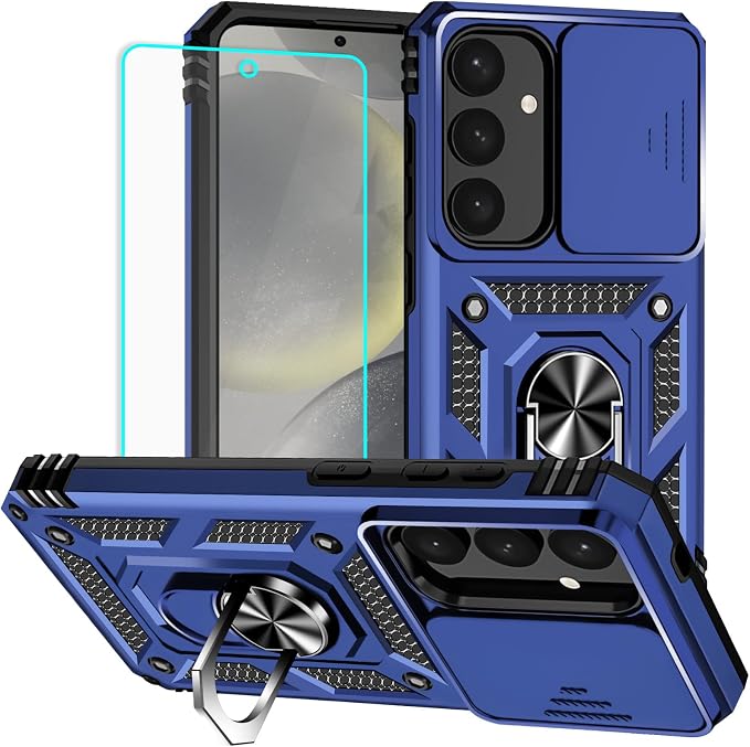 HNHYGETE for Samsung S25 Case with Screen Protector: [Military Grade 20ft. Drop Tested] Slide Camera Cover Ring Shockproof Protective Phone Case for - Samsung Galaxy S25 (Blue) by HNHYGETE