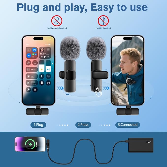 Professional Wireless Microphone for iPhone,iPad,Android, Lavalier Lapel Mic for Video Recording, Mini Mic Crystal Clear Recording with USB-C for Content Creators Vlog YouTube Tiktok Podcast Interview - Image 6