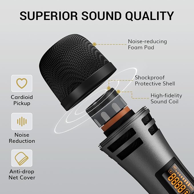 TONOR Wireless Microphones System with 8x12 Channels Cordless Handheld Microfono Inalambrico, 90 m/295FT UHF Range, Mics with Stable Signal, Quick Mute for Karaoke Singing Party Church Wedding - Image 3