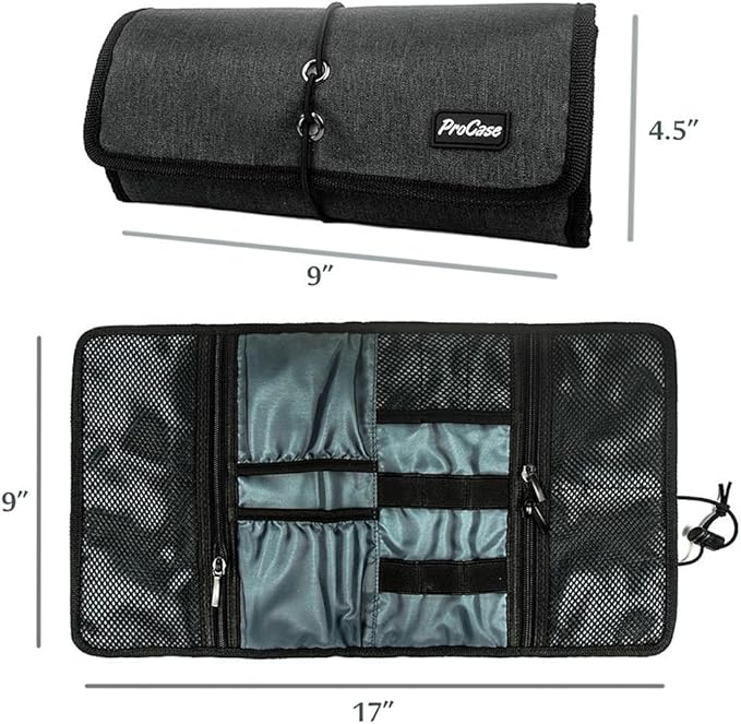 ProCase Electronic Organizer Cord Pouch, Travel Cable Charger Phone Accessories Bag Organizer Roll up Tech Carrying Case for USB Cables SD Memory Cards Earphone Flash Hard Drive –Black - Image 3