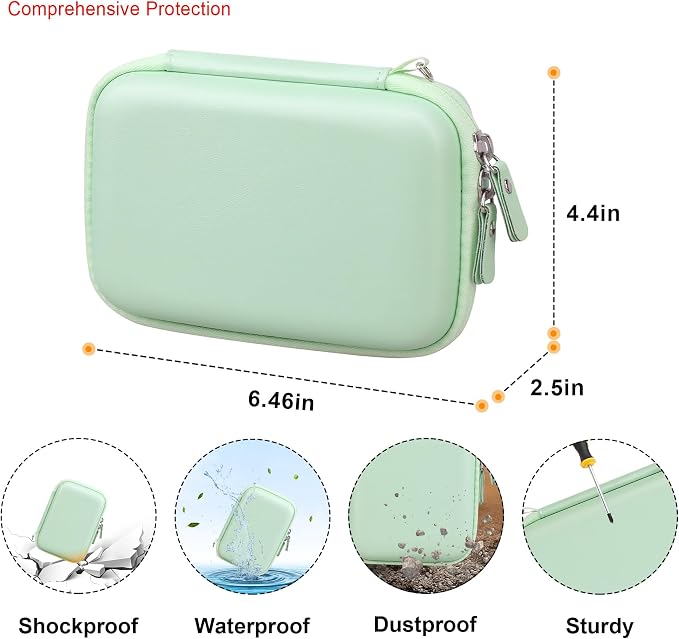 Elonbo Carrying Case for Fujifilm INSTAX Mini Link 3/2/1 Smartphone Printer | Portable Color Instant Photo Printer Hard Travel Protective Bag, Interior Mesh Pocket fits Instant Film Printer Paper, Green - Image 3
