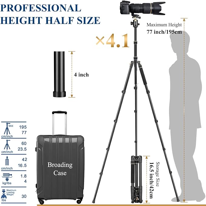 77" Aluminum Camera Tripods & Monopods, Victiv Compact Travel Tripod for Camera DSLR, Spotting Scope,Telescope, Binoculars, Porfessional Heavy Duty Camera Tripod Stand for Photography Video Recording - Image 4