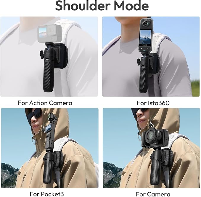 ULANZI MT88 ClipMate Tripod Mini Extension Rod for Pocket 3/Xtra Muse/Insta360 X5 X4/Action Cameras, 3-in-1 Selfie Stick w Backpack Mount Shoulder Strap, Adjustable Tabletop Tripod Handle Grip - Image 2
