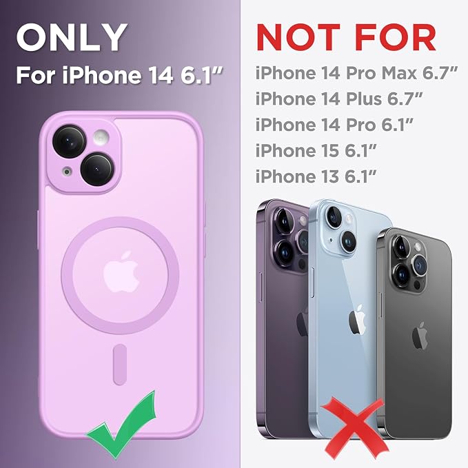 CAPRARO for iPhone 14 Case, Compatible with MagSafe | Upgraded [Full Camera Protection] Shockproof Protective Slim Translucent Matte Magnetic Phone Case 6.1'', Roland Purple - Image 2