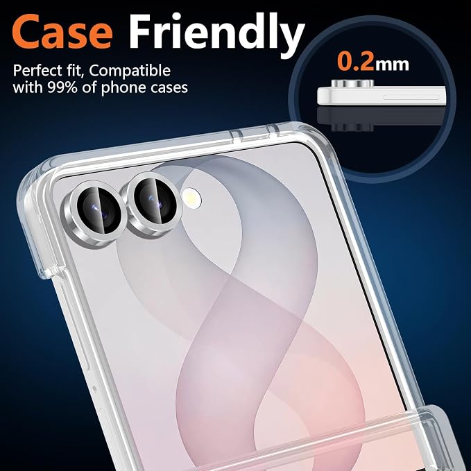 for Samsung Galaxy Z Flip 8 Camera Lens Protector, Individual Metal Ring Tempered Glass Lens Cover, [Strong Adsorption] Scratch Resistant Ultra-Thin HD Clear Lens Cover, 1 Set-Silvery - Image 6